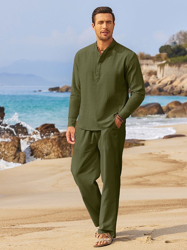 Casual 2 Pieces Henley Shirts Set