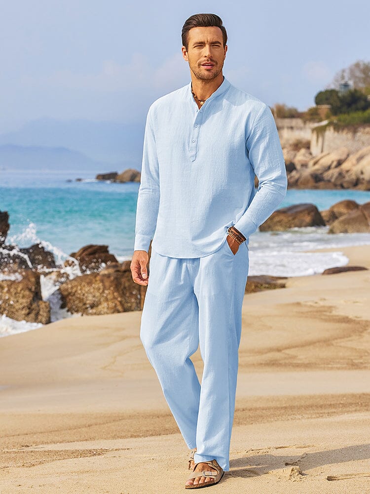 Casual 2 Pieces Henley Shirts Set