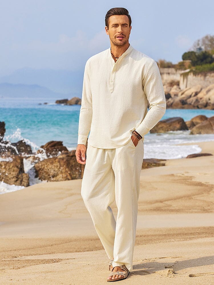 Casual 2 Pieces Henley Shirts Set