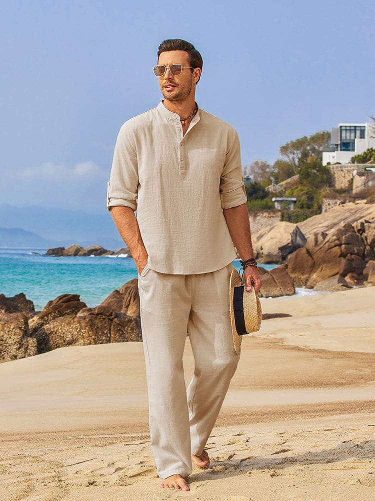 Casual 2 Pieces Henley Shirts Set