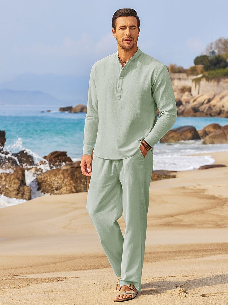 Casual 2 Pieces Henley Shirts Set