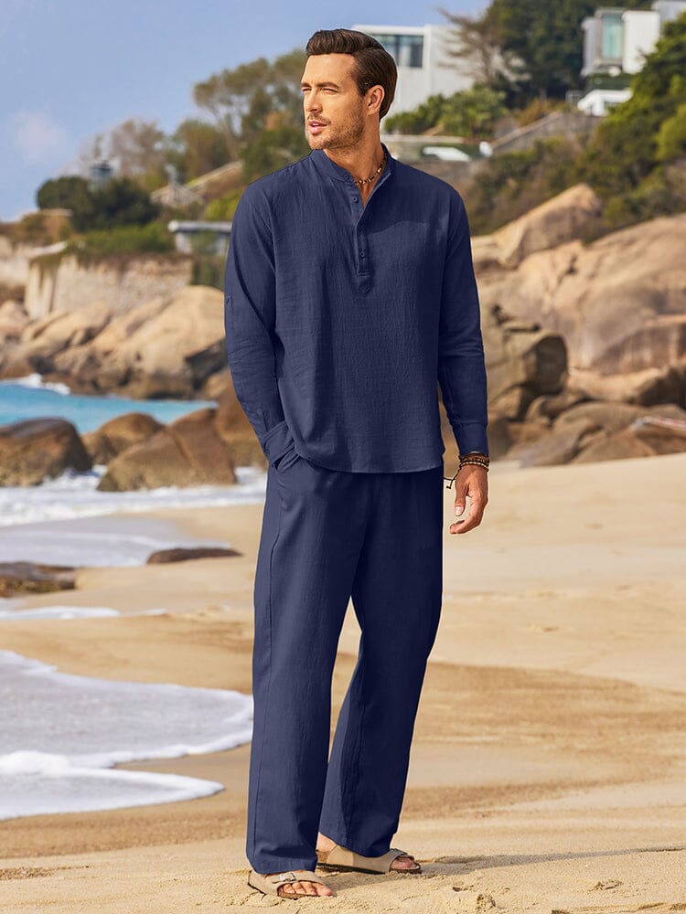 Casual 2 Pieces Henley Shirts Set