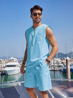 Casual 2 Teil Leinen Drawstring Tank Top Sets
