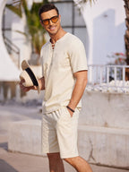 Casual Baumwolle Leinen Lace Up Hemd Set