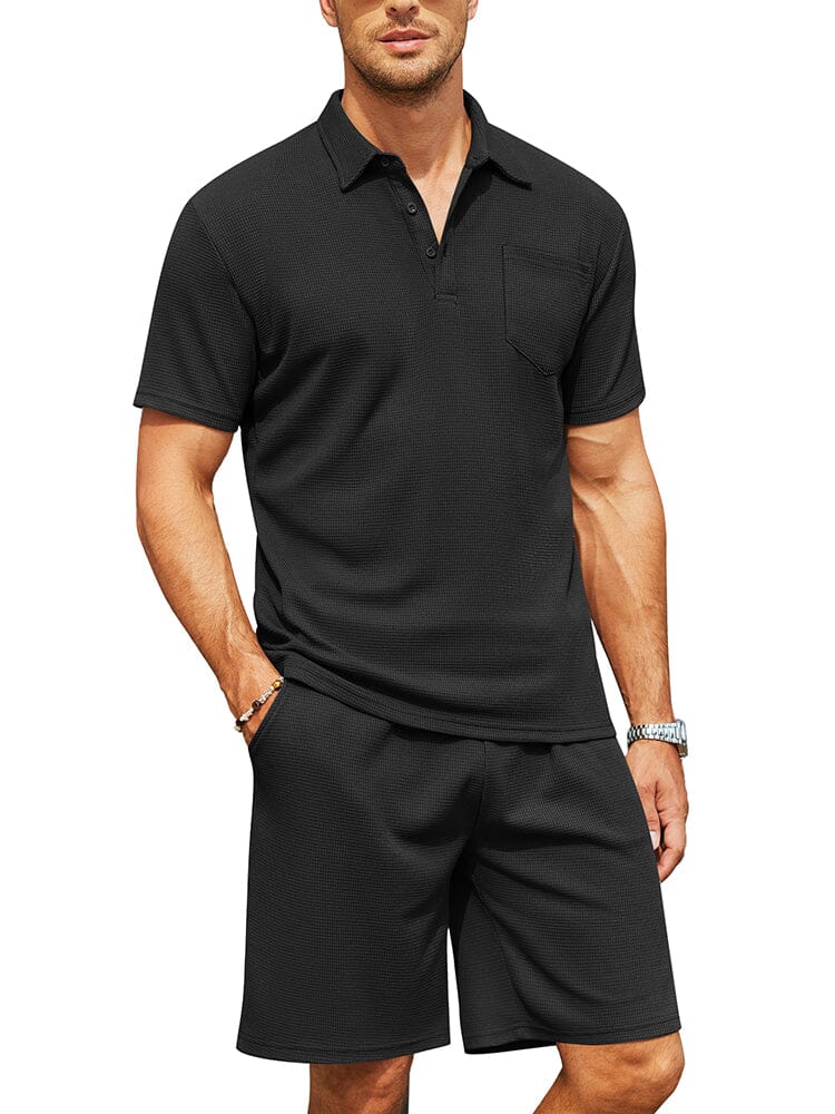 Cozy Waffle Polo Trainingsanzug Sets