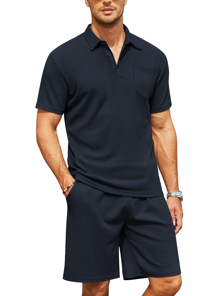 Cozy Waffle Polo Trainingsanzug Sets
