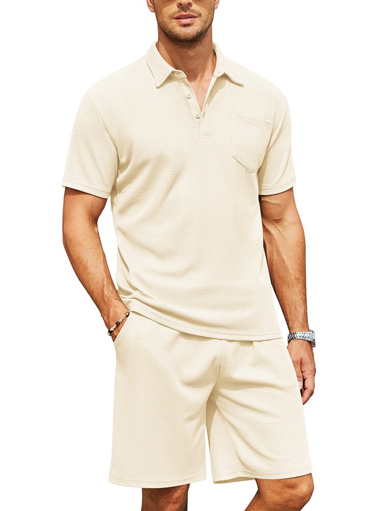 Cozy Waffle Polo Trainingsanzug Sets