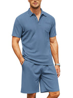 Cozy Waffle Polo Trainingsanzug Sets