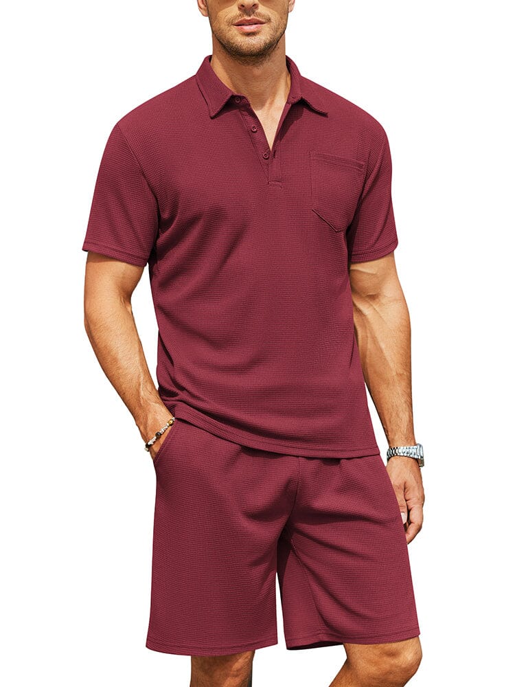 Cozy Waffle Polo Trainingsanzug Sets