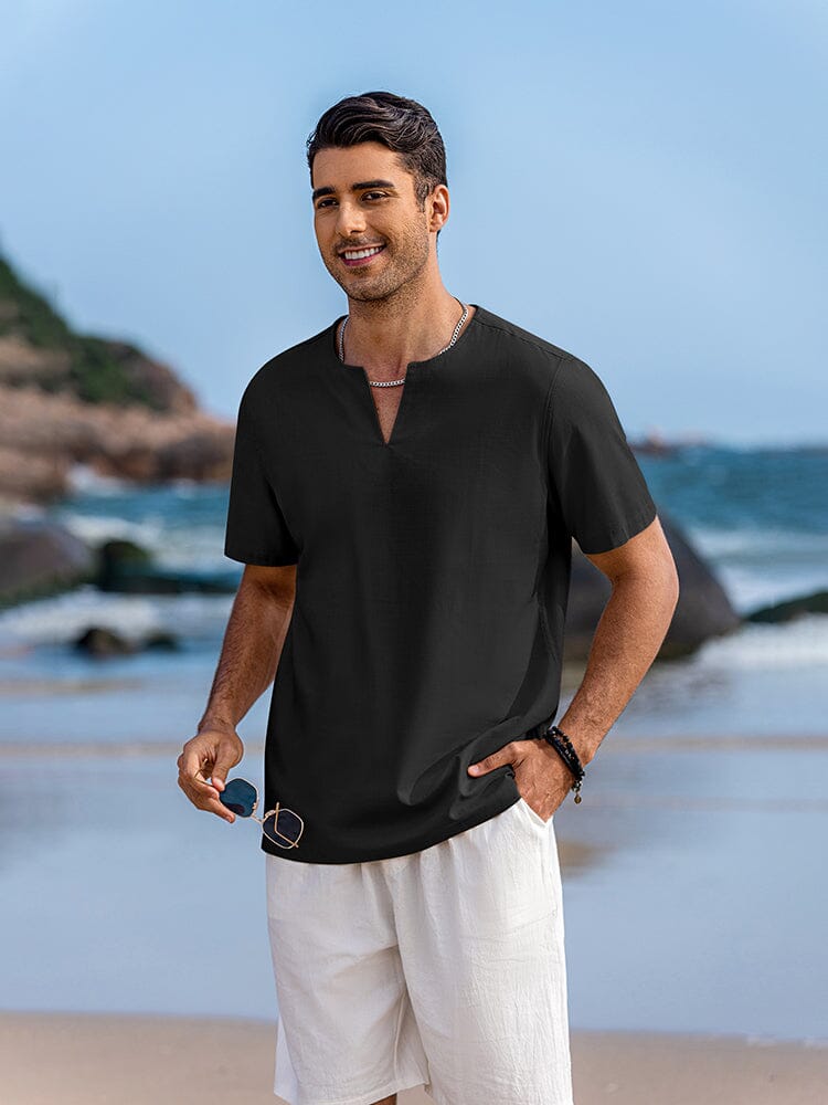 Casual Leinen Stil Henley Hemd