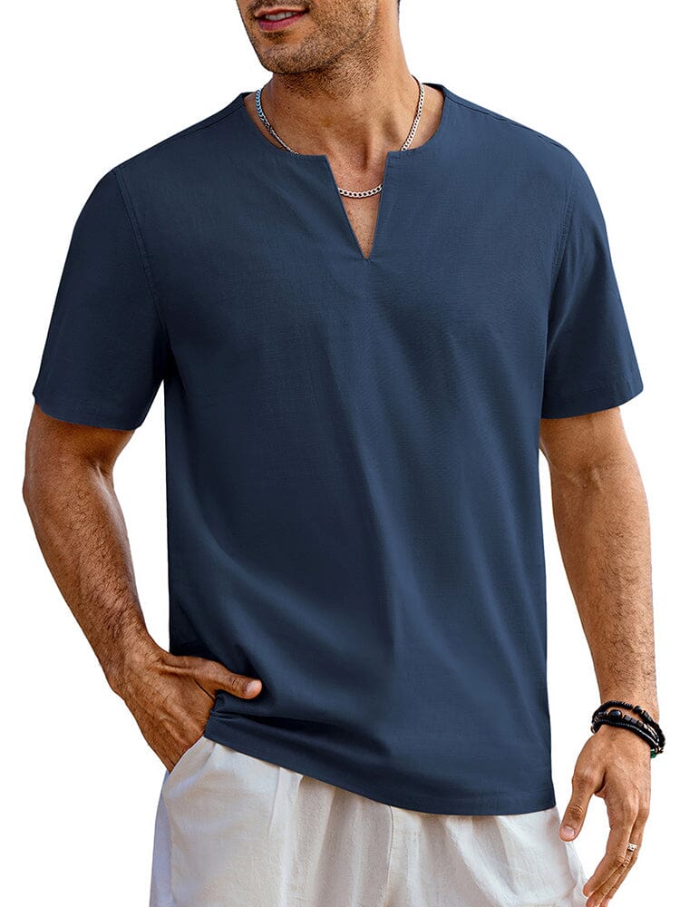 Casual Leinen Stil Henley Hemd