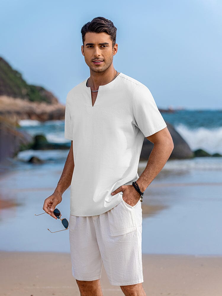 Casual Leinen Stil Henley Hemd