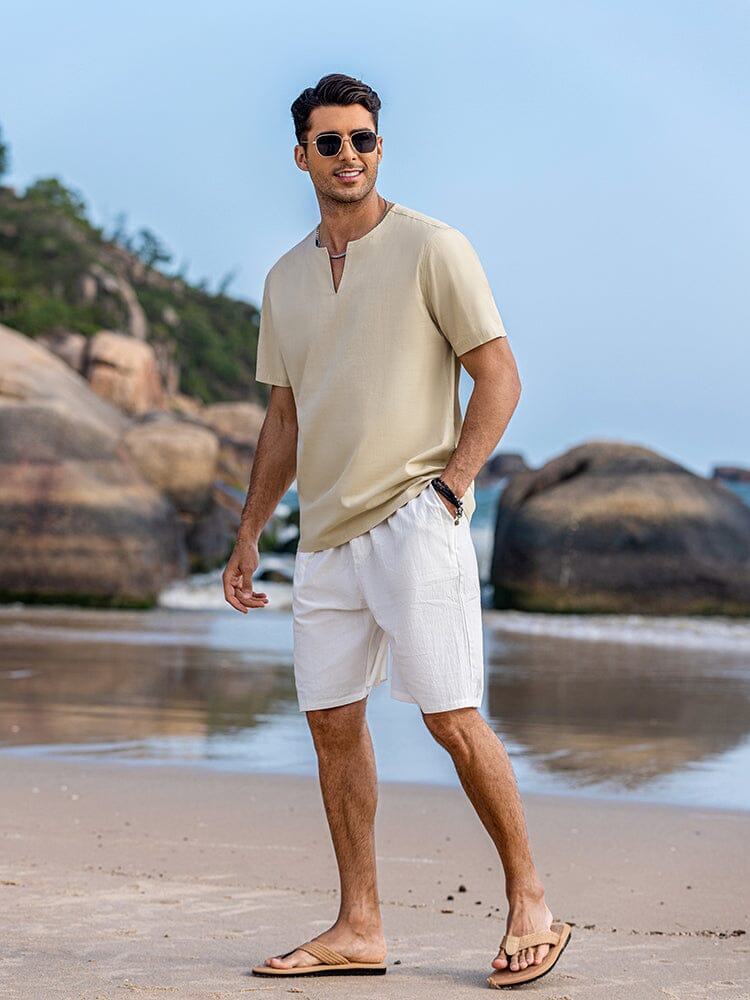 Casual Leinen Stil Henley Hemd
