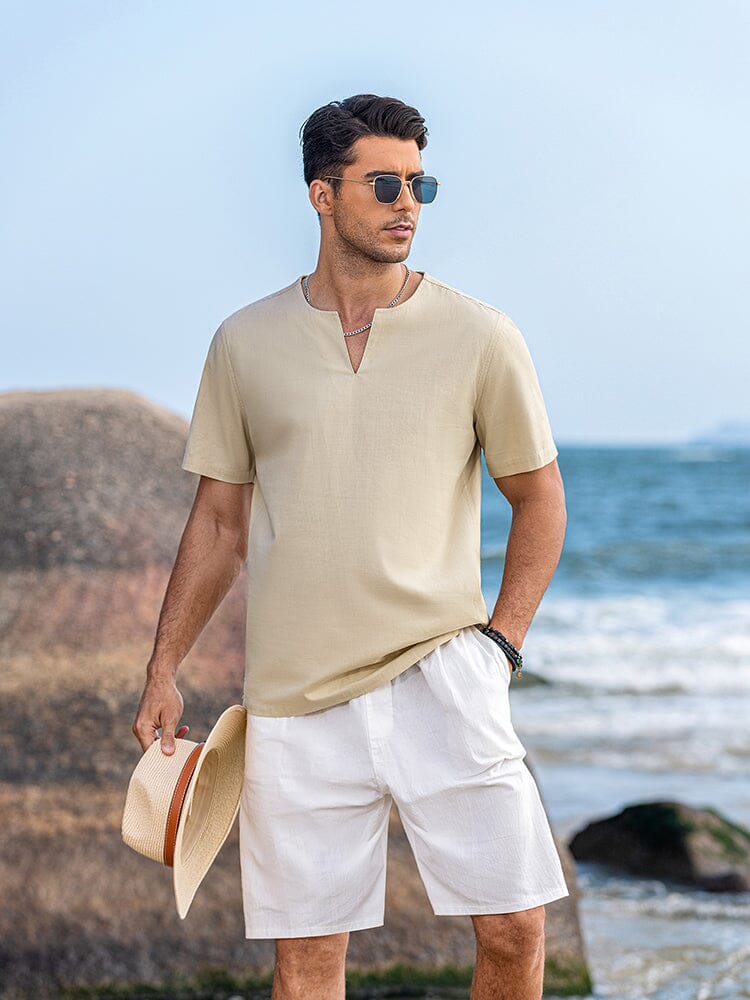 Casual Leinen Stil Henley Hemd