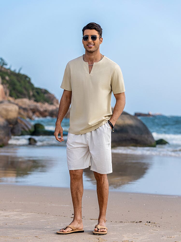 Casual Leinen Stil Henley Hemd