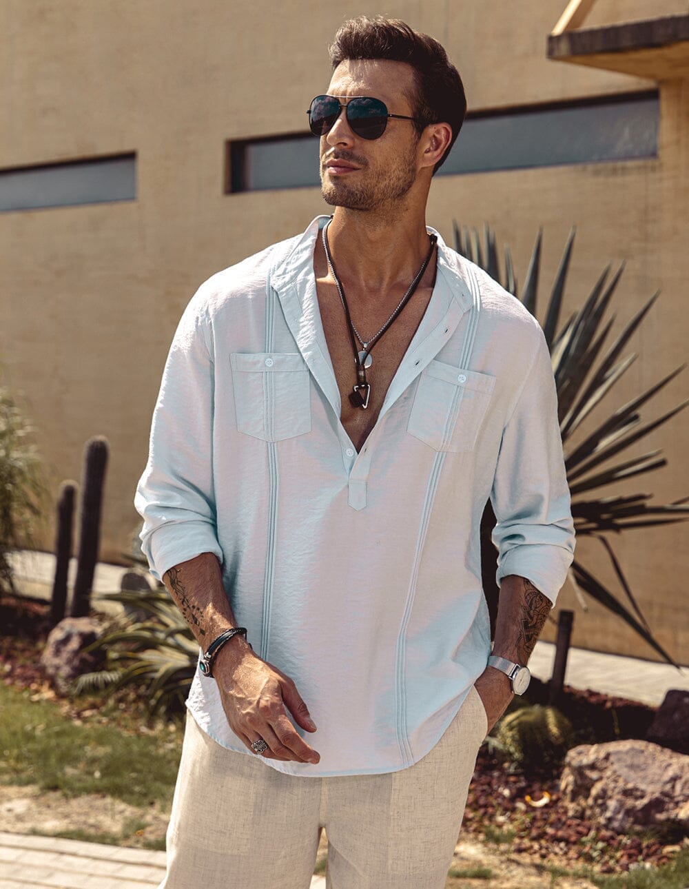 Henley Baumwolle Strand Hemden (US Only)
