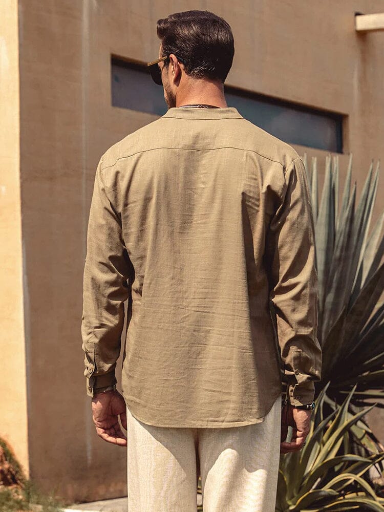 Baumwolle Leinen Stil Henley Hemd