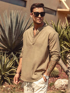 Baumwolle Leinen Stil Henley Hemd