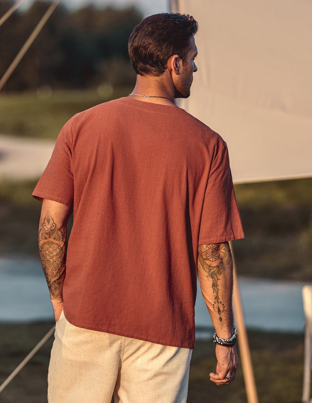 Casual Leinen Stil V Neck Hemden (US Only)