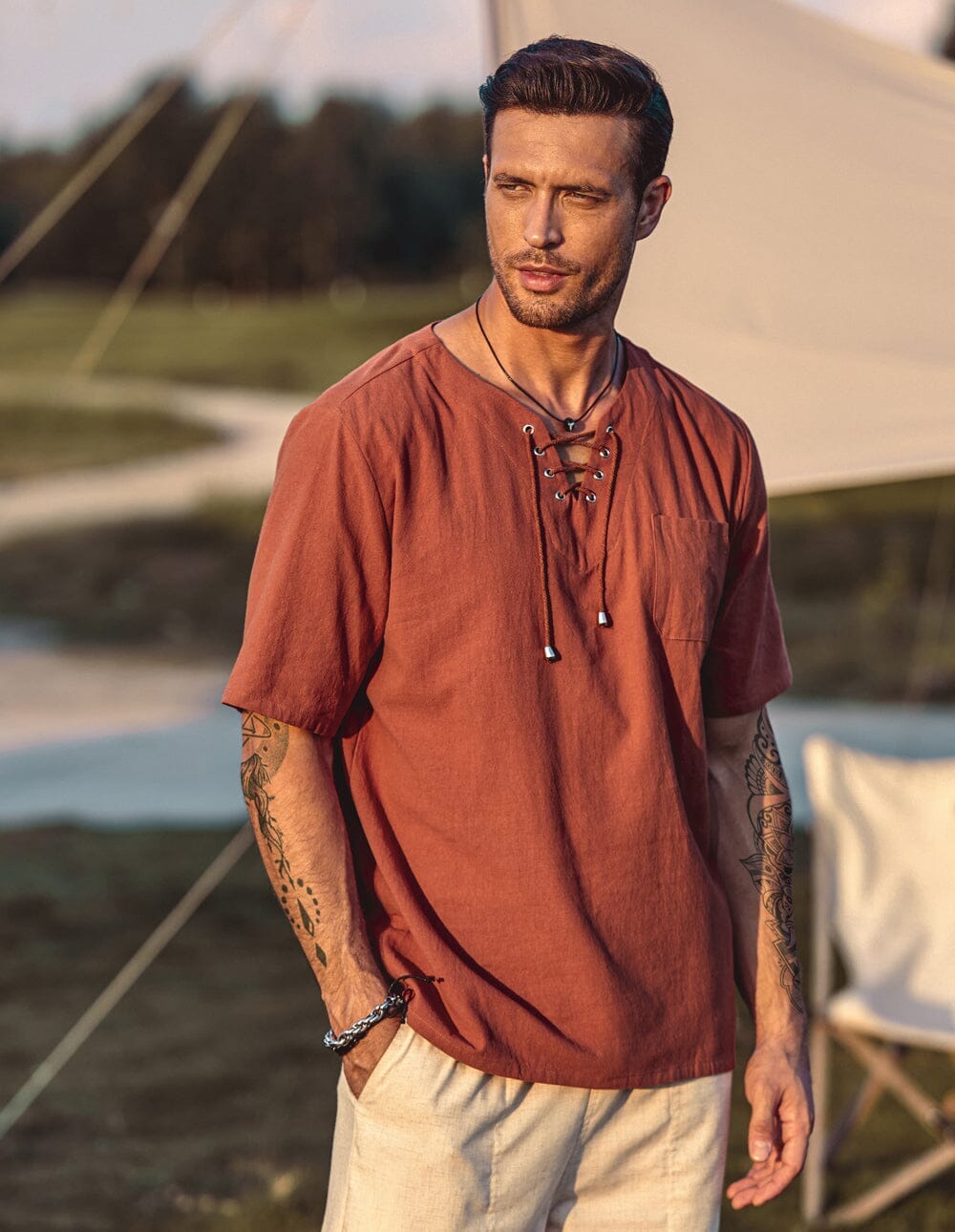 Casual Leinen Stil V Neck Hemden (US Only)