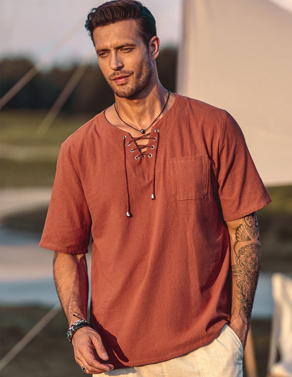 Casual Leinen Stil V Neck Hemden (US Only)