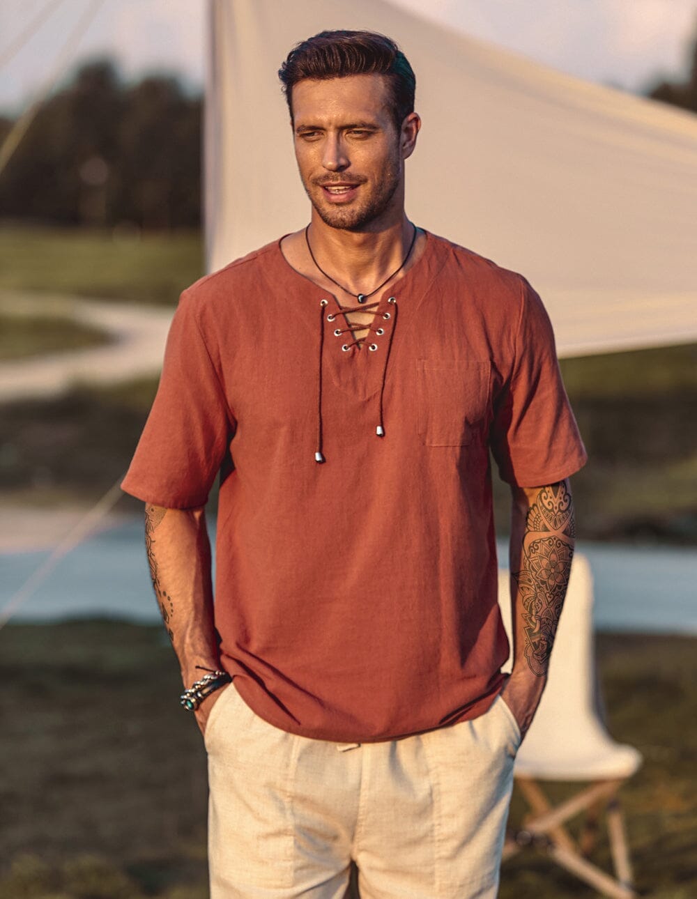 Casual Leinen Stil V Neck Hemden (US Only)