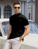 Rollkragen Slim Fit Strick-Kurzarm-Pullover