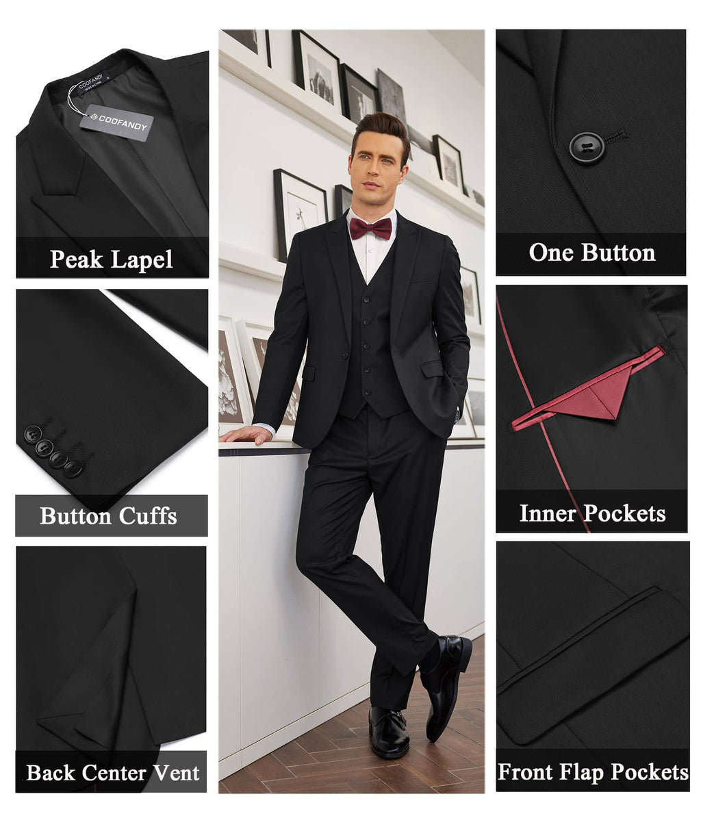 3 Teil Suits Set Tuxedo Prom Blazer Weste Hose Set