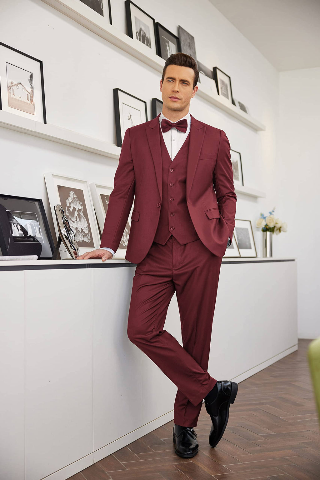 3 Teil Suits Set Tuxedo Prom Blazer Weste Hose Set