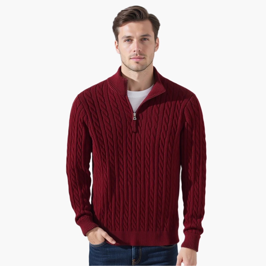 TAEBAEK Zopfmuster-Pullover mit Reißverschluss