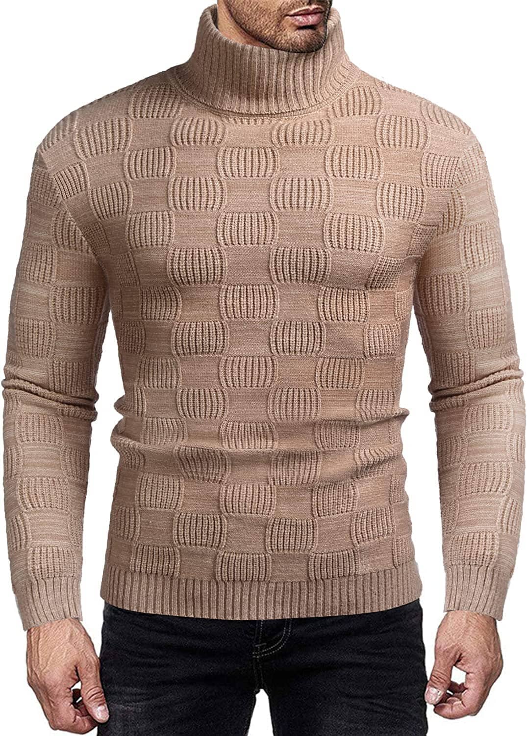 Men's Strick Rollkragen Pullover Plaid Stehkragen Lang Ärmel Pullover
