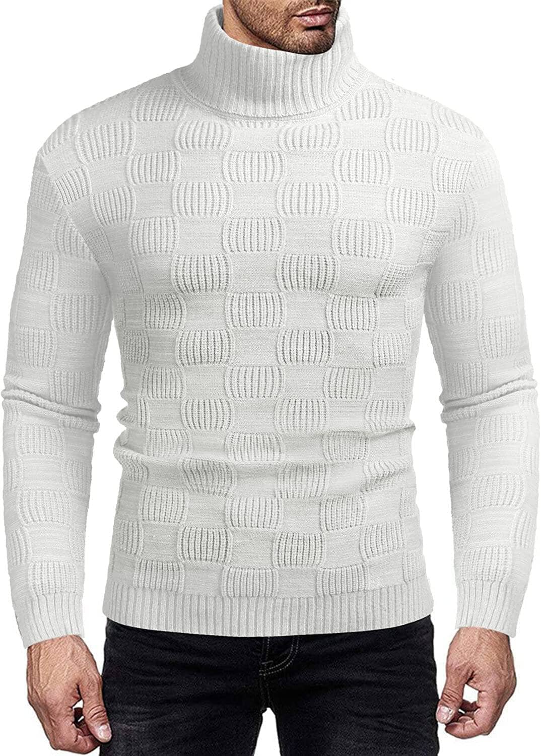 Men's Strick Rollkragen Pullover Plaid Stehkragen Lang Ärmel Pullover