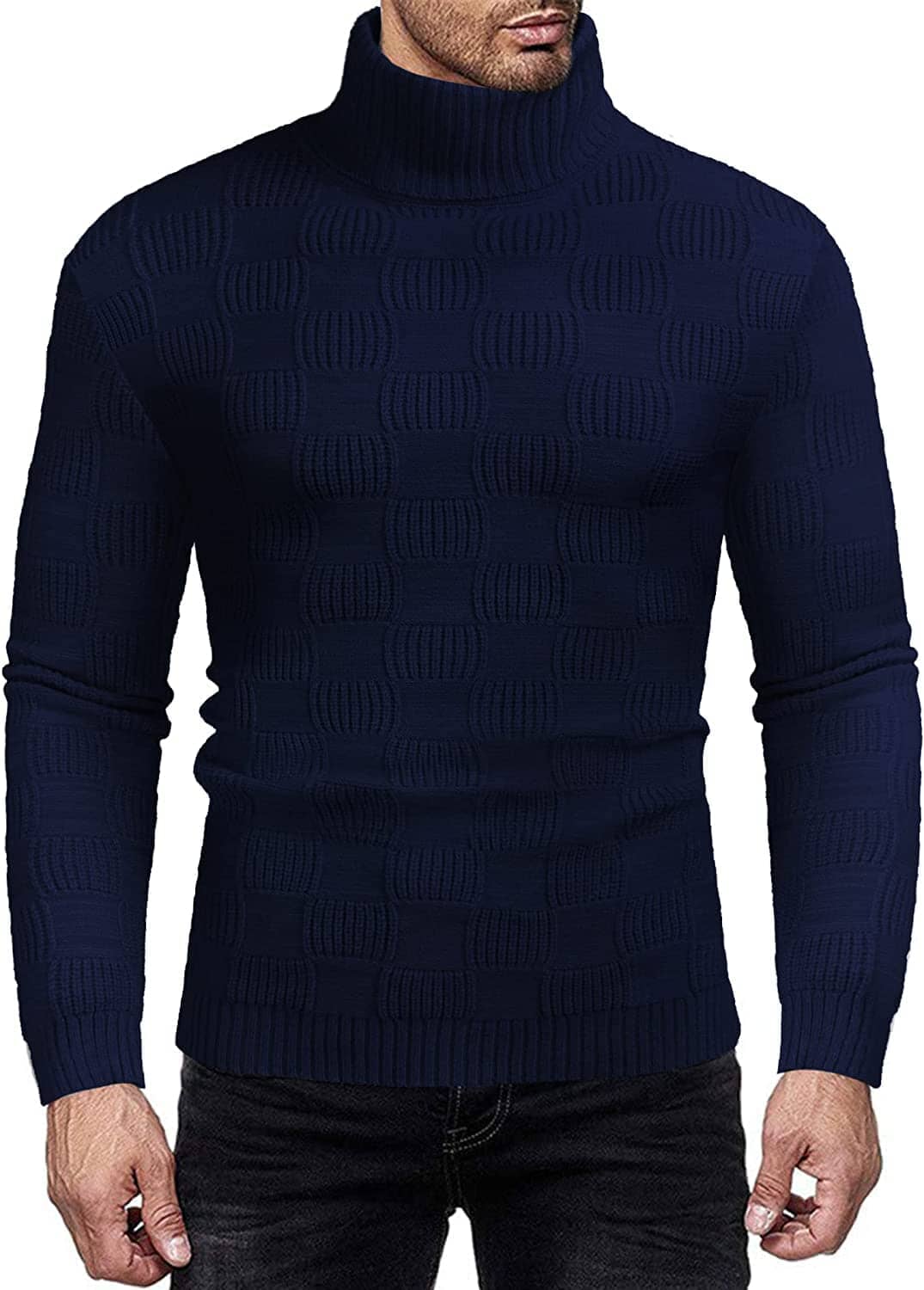 Men's Strick Rollkragen Pullover Plaid Stehkragen Lang Ärmel Pullover