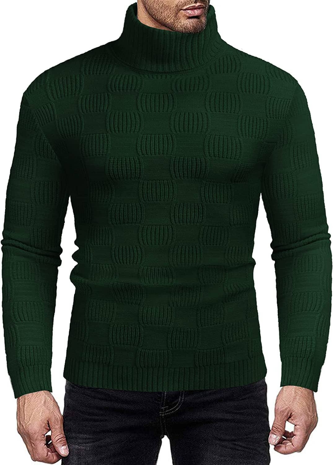 Men's Strick Rollkragen Pullover Plaid Stehkragen Lang Ärmel Pullover
