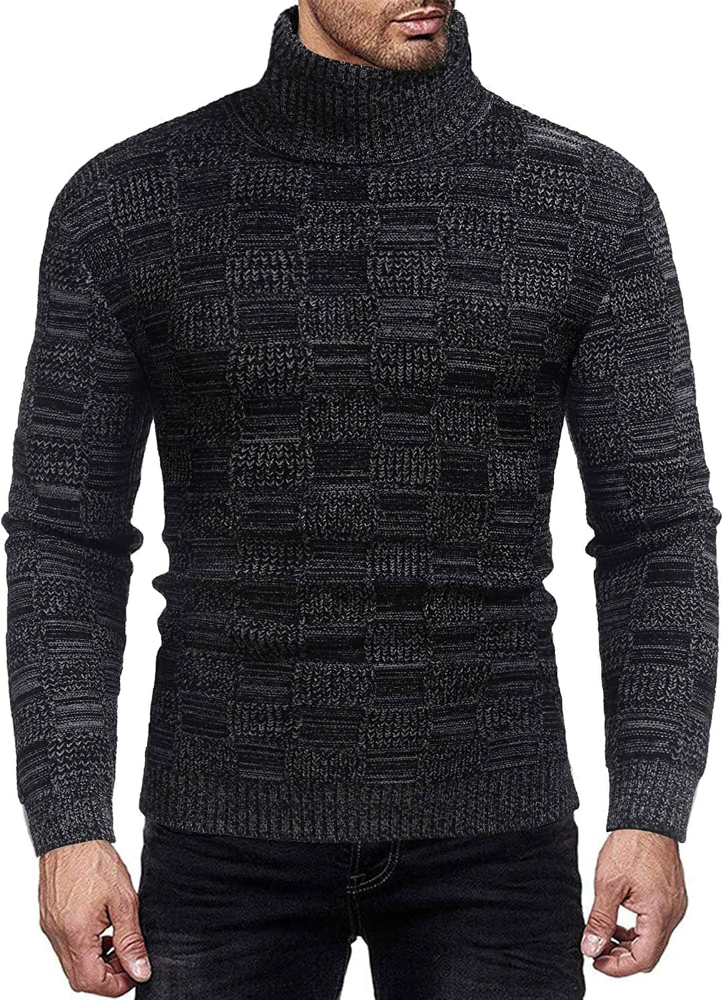 Men's Strick Rollkragen Pullover Plaid Stehkragen Lang Ärmel Pullover