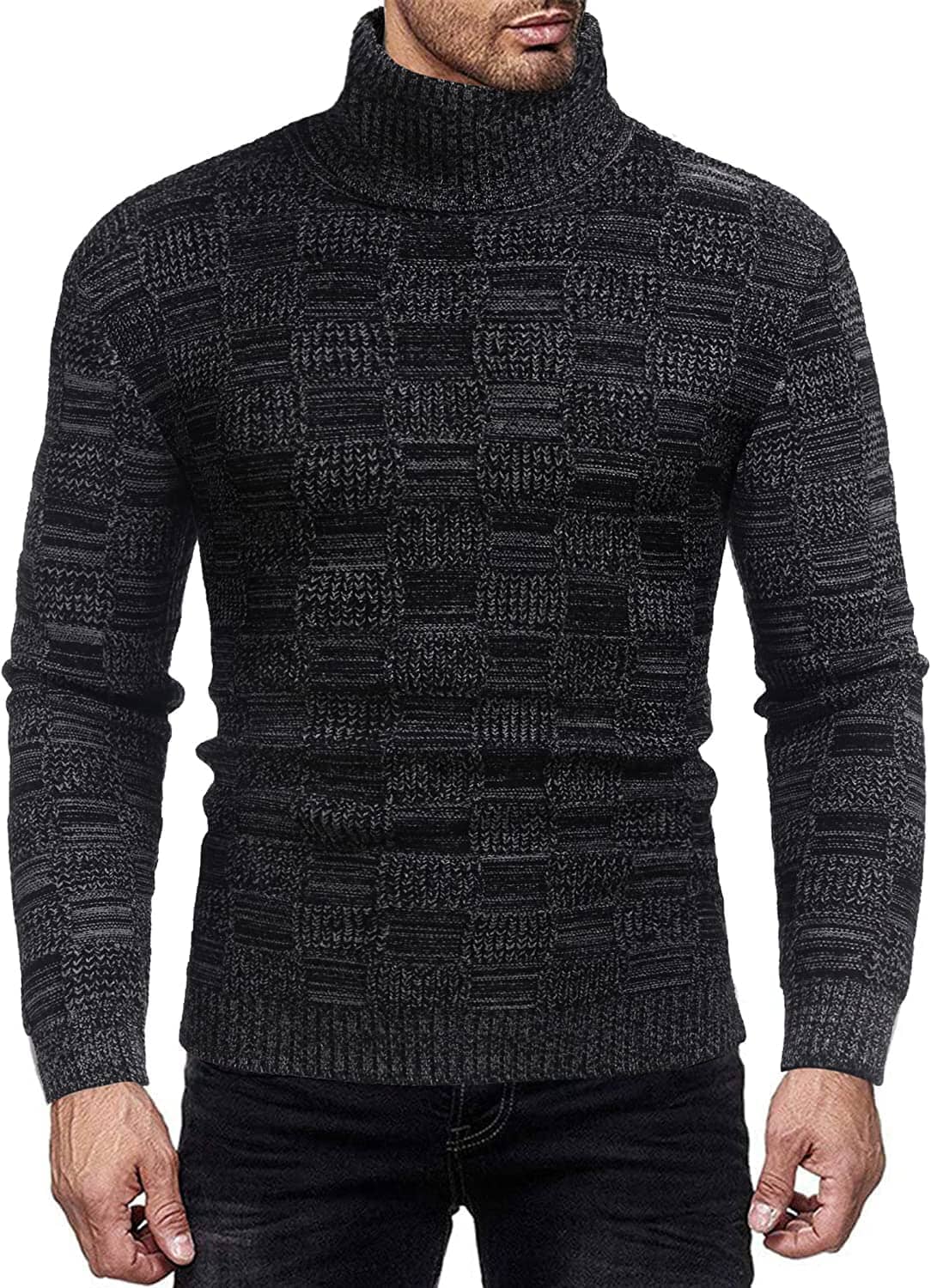 Men's Strick Rollkragen Pullover Plaid Stehkragen Lang Ärmel Pullover