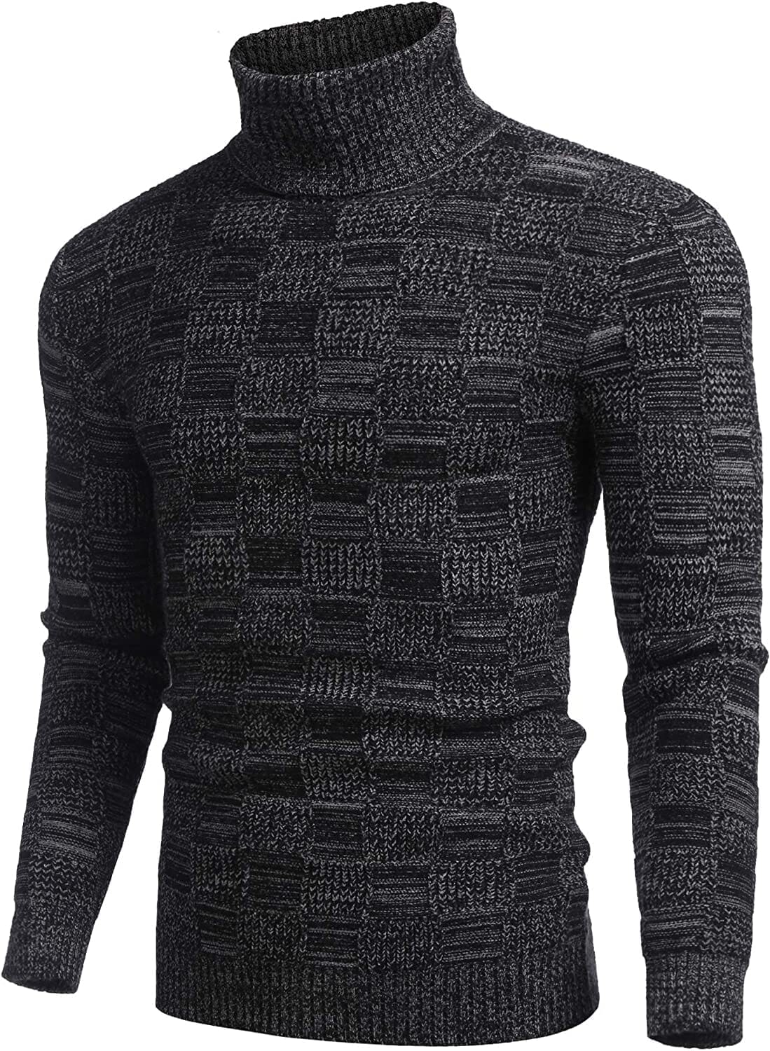 Men's Strick Rollkragen Pullover Plaid Stehkragen Lang Ärmel Pullover