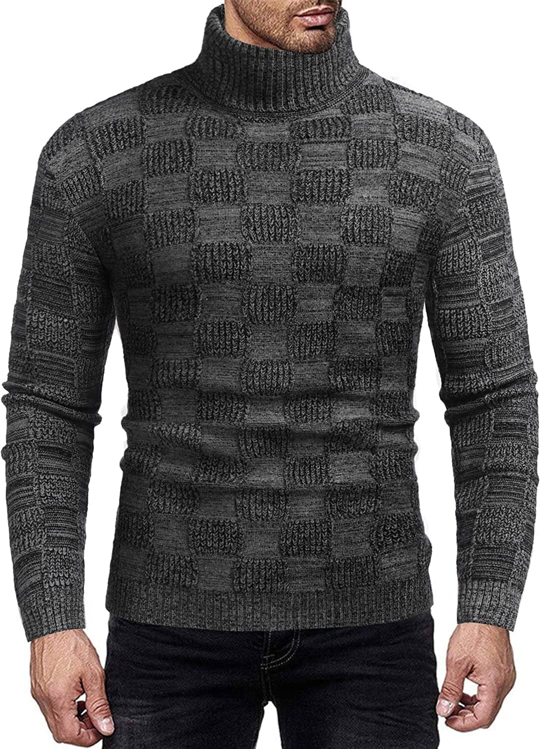 Men's Strick Rollkragen Pullover Plaid Stehkragen Lang Ärmel Pullover