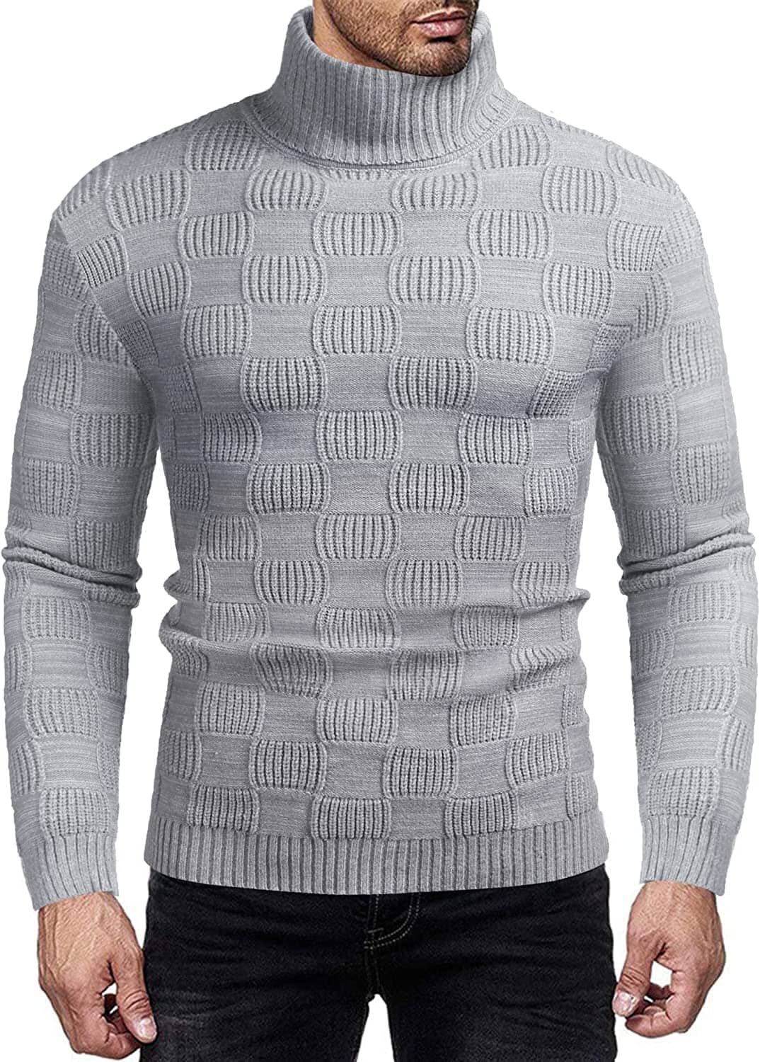 Men's Strick Rollkragen Pullover Plaid Stehkragen Lang Ärmel Pullover