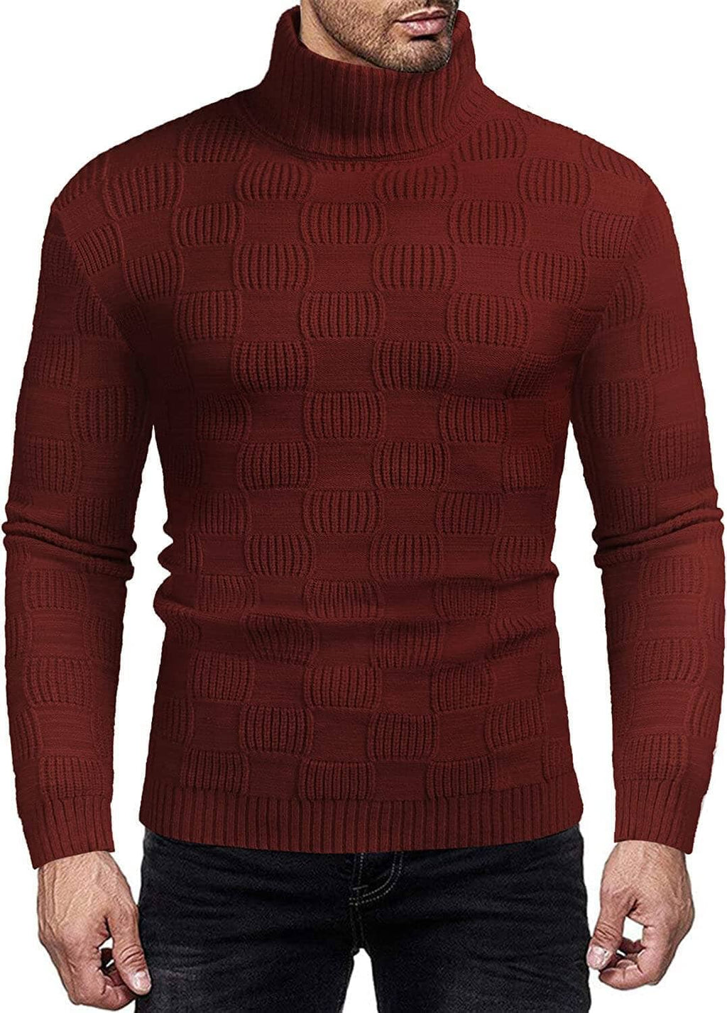 Men's Strick Rollkragen Pullover Plaid Stehkragen Lang Ärmel Pullover
