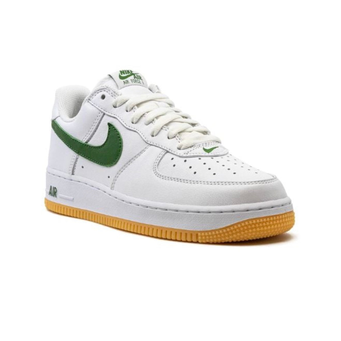 Nike Air Force 1 Low Retro Weiß mit Swoosh Grün und Sohle Gum