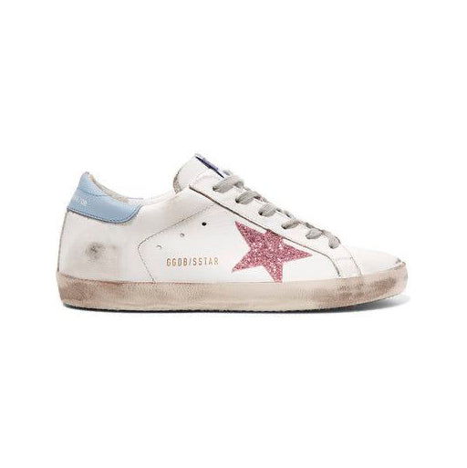 Golden Goose Pure Star Sneaker Hellblau mit Stella Glitter Rot