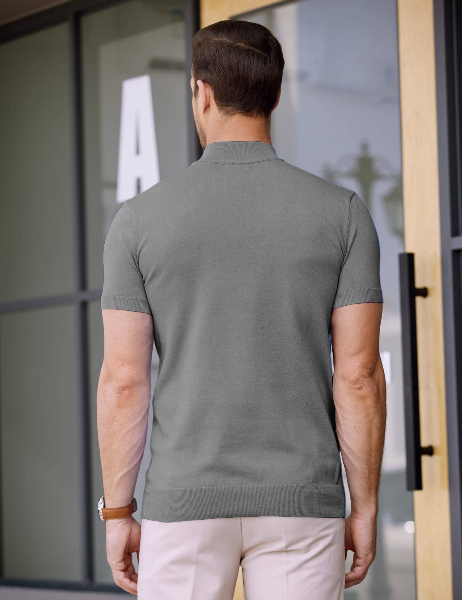 Rollkragen Slim Fit Strick-Kurzarm-Pullover