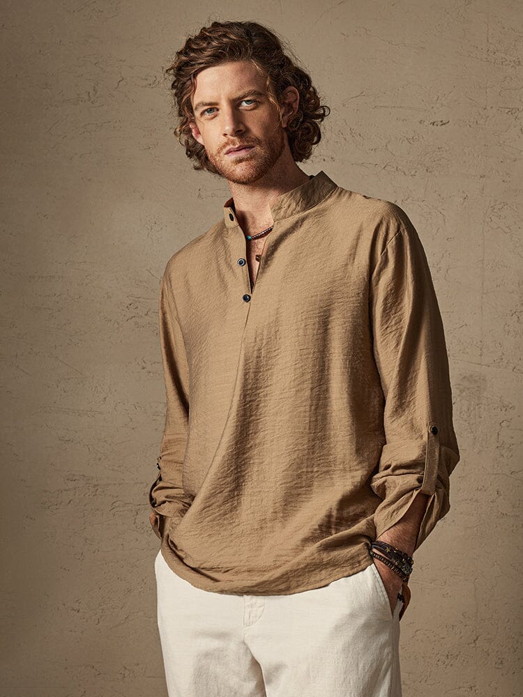 Leinen Henry Lang Ärmel Strand Hemd