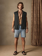 Uni Knopf Sleeveless Baumwolle Leinen Casual Hemd