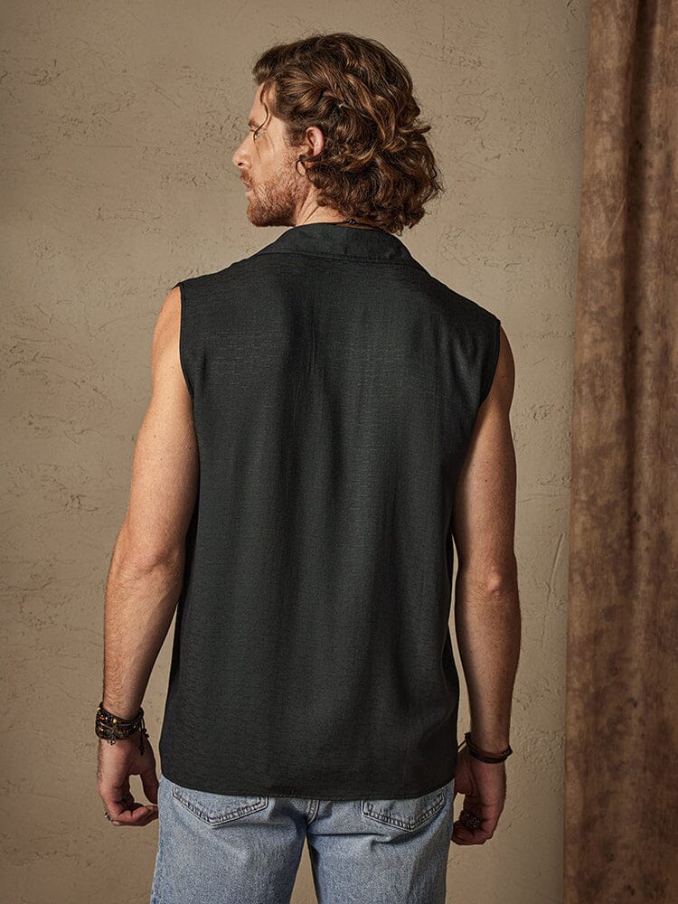 Uni Knopf Sleeveless Baumwolle Leinen Casual Hemd