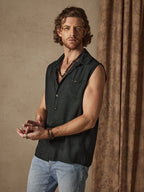 Uni Knopf Sleeveless Baumwolle Leinen Casual Hemd