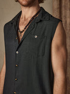 Uni Knopf Sleeveless Baumwolle Leinen Casual Hemd