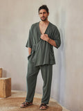 Casual Leinen Blend Hemd Set