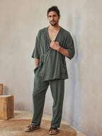 Casual Leinen Blend Hemd Set